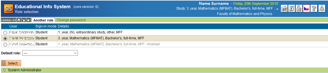  Role selection by a logged-in user