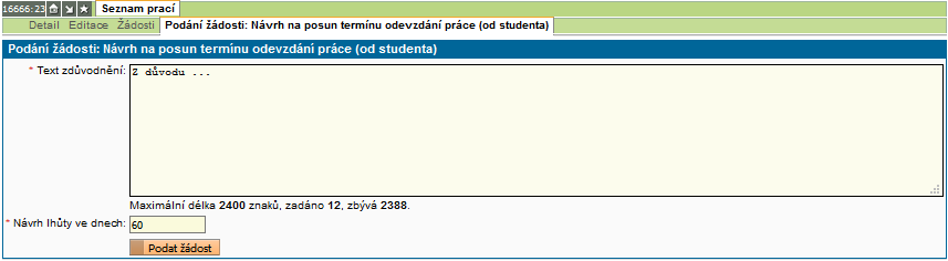 Návrh na posun termínu odevzdání práce